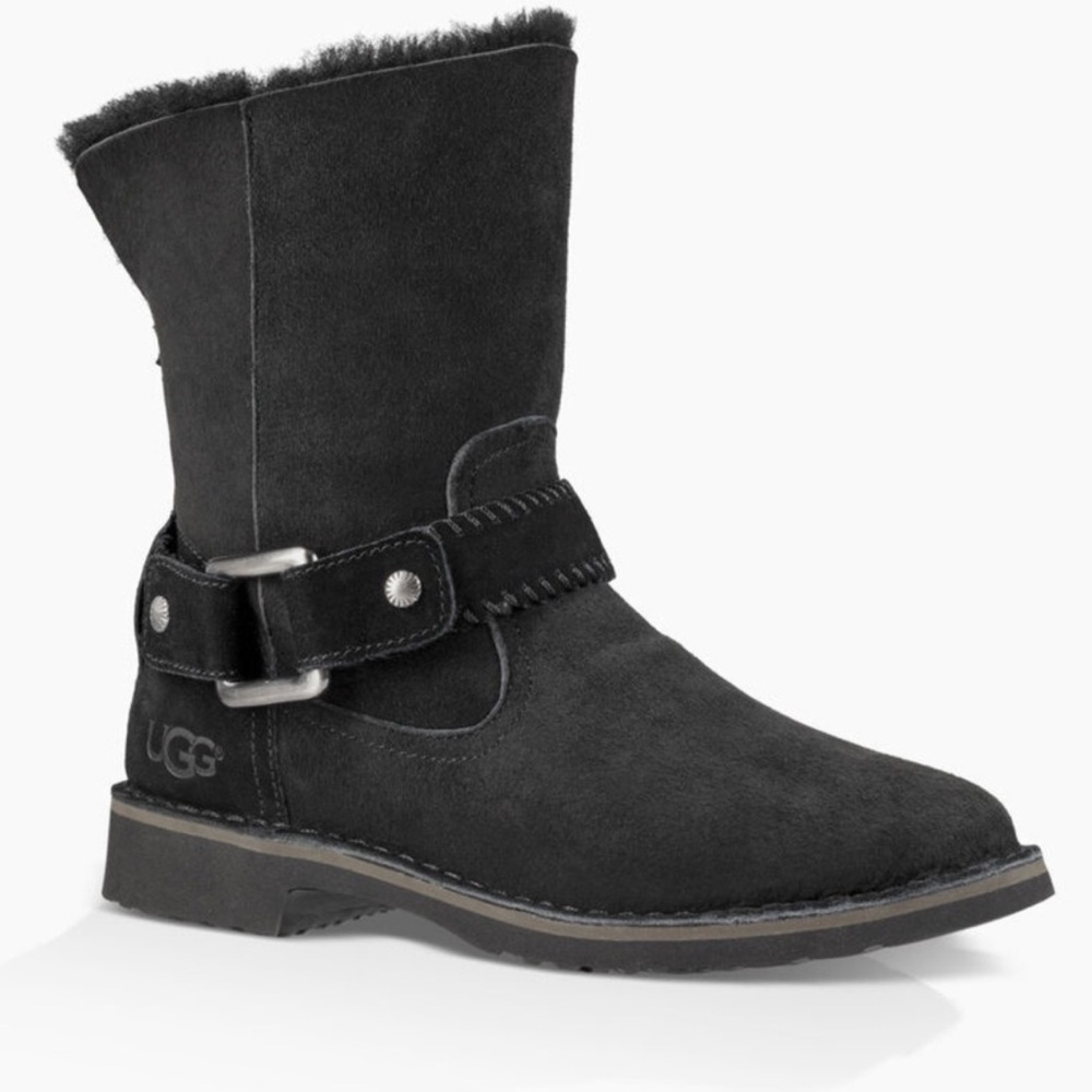 UGG Cedric Shearling Suede Black Boots Size 8.5‎